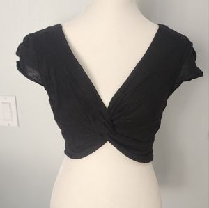 Black Japna Crop Top, Front Twist with smocked back. Medium
